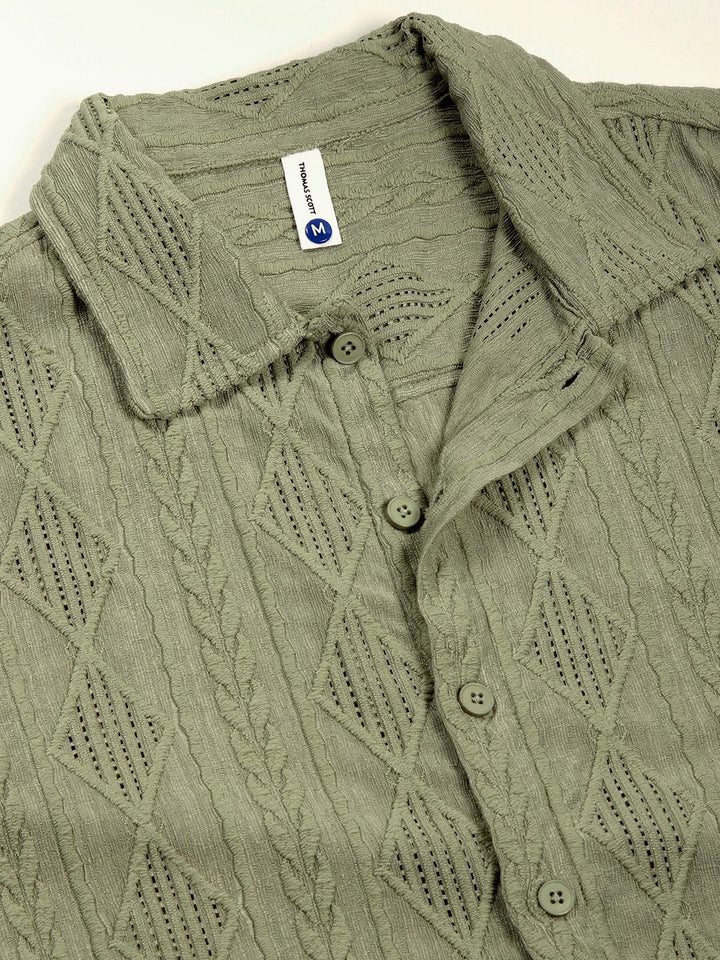 Thomas Scott Men Premium Spread Collar Textured Oversized Casual Shirt