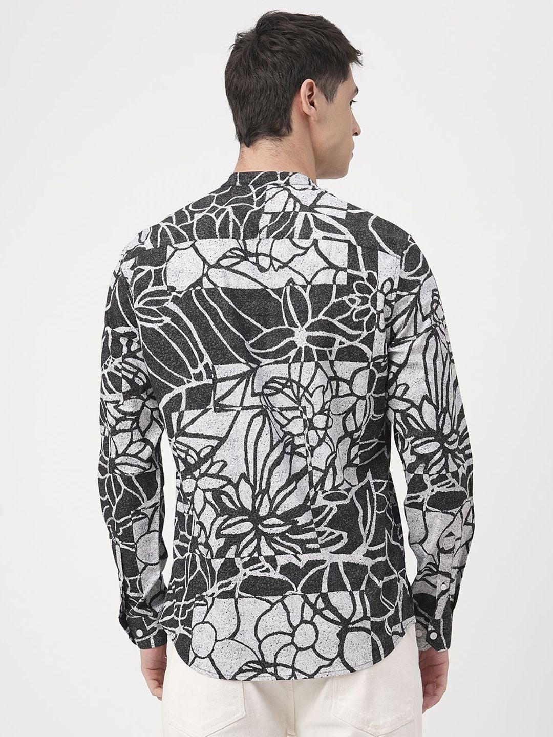 VASTRADO Obsidian Abstract Printed Band Collar Pure Cotton Straight Kurta