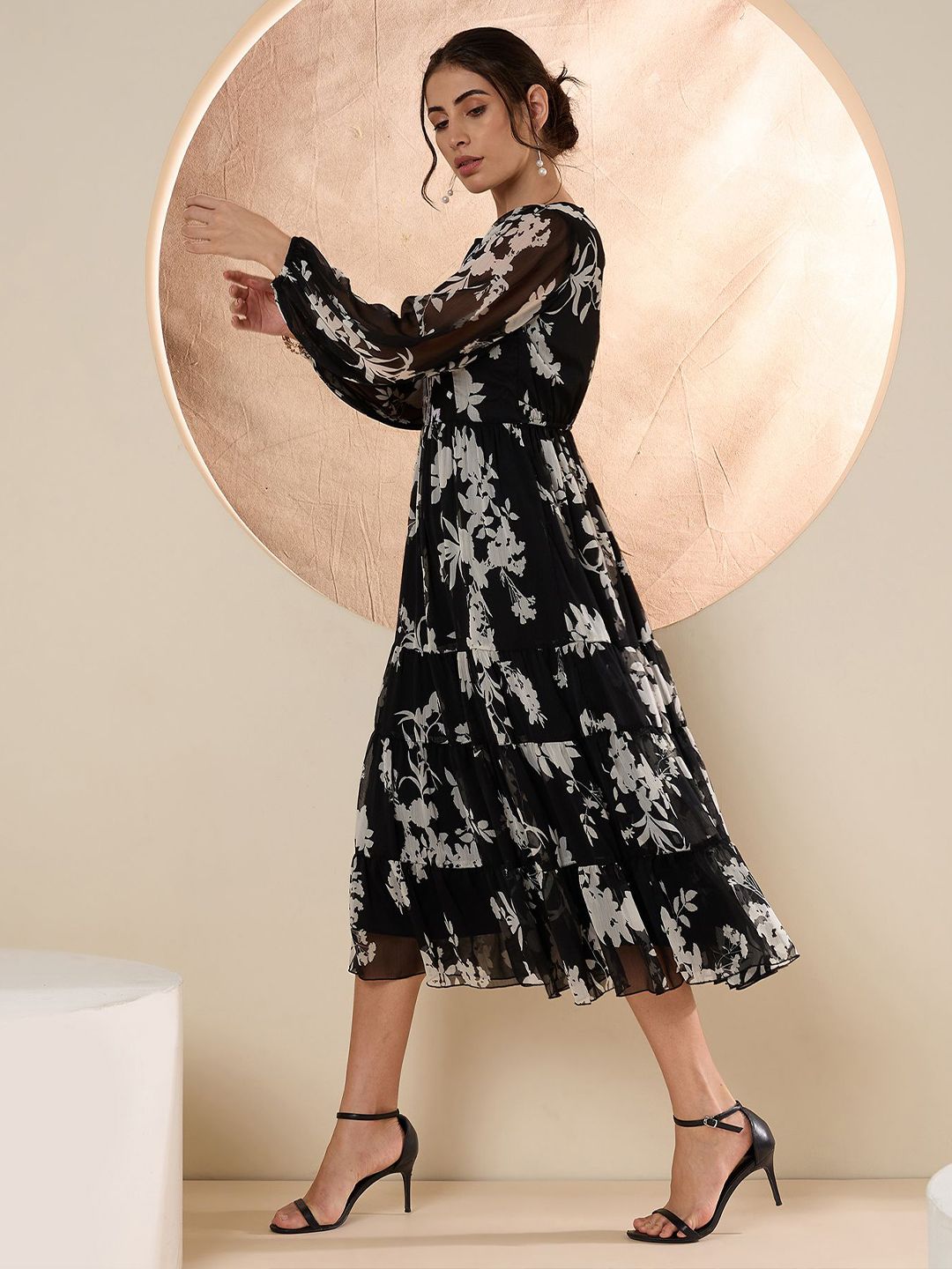 Antheaa Women Floral Embroidered Fit & Flare Midi Dress