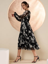 Antheaa Women Floral Embroidered Fit & Flare Midi Dress