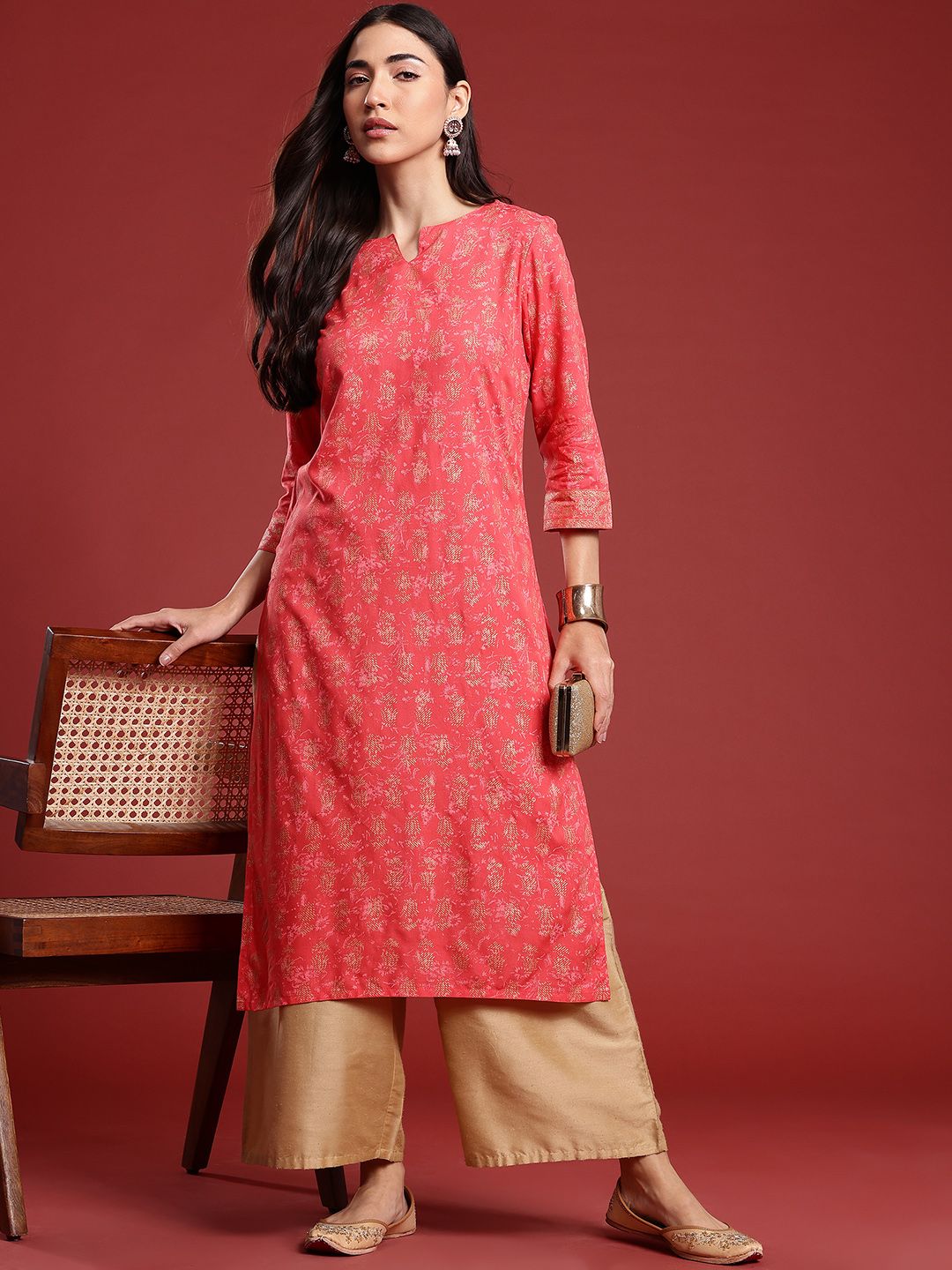 Anouk Ethnic Motifs Print Pure Cotton Straight Kurta