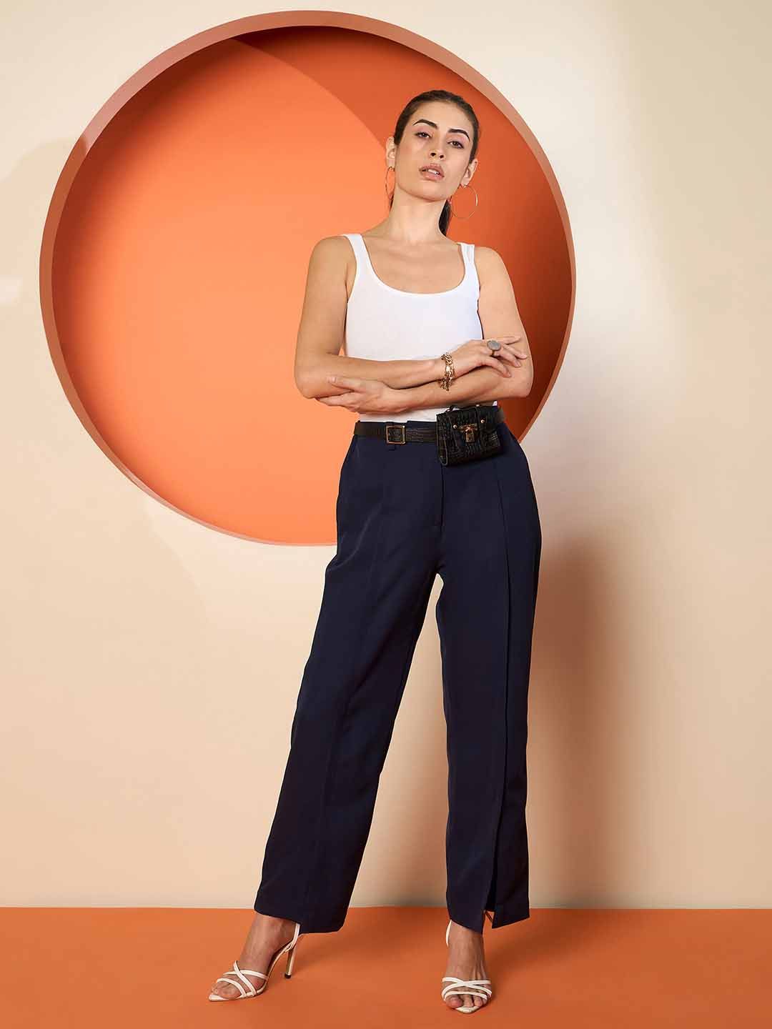 Antheaa Women Smart Loose Fit Wide Leg Trousers