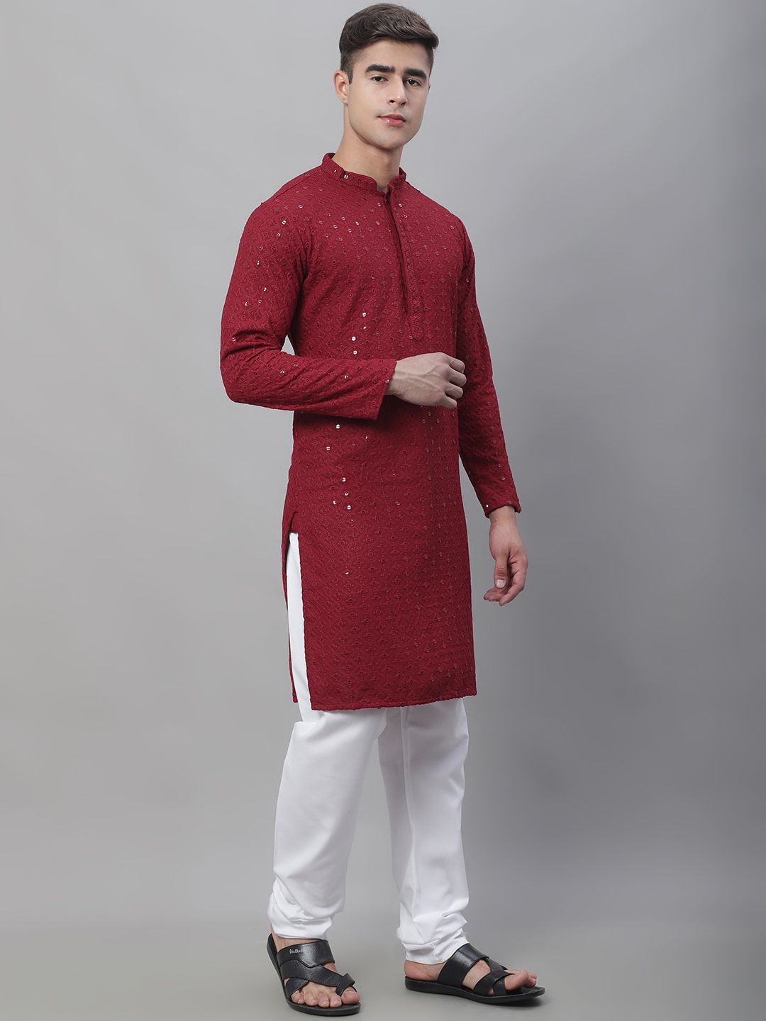 SOJANYA Geometric Embroidered Pure Cotton Kurta With Churidar