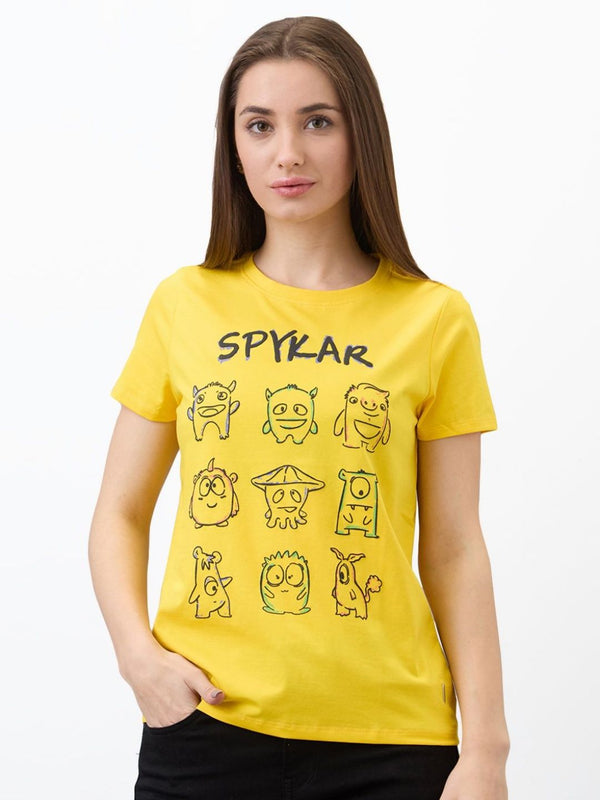 SPYKAR Women Graphic Printed Round Neck Cotton T-shirt