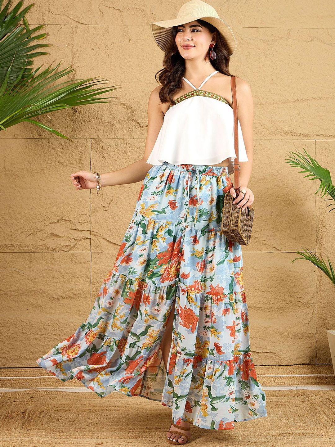 Berrylush Women Printed Tiered Maxi Skirt