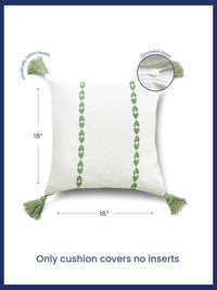 URBAN SPACE Green & White 2 Pieces Embroidered Pure Cotton Square Cushion Covers