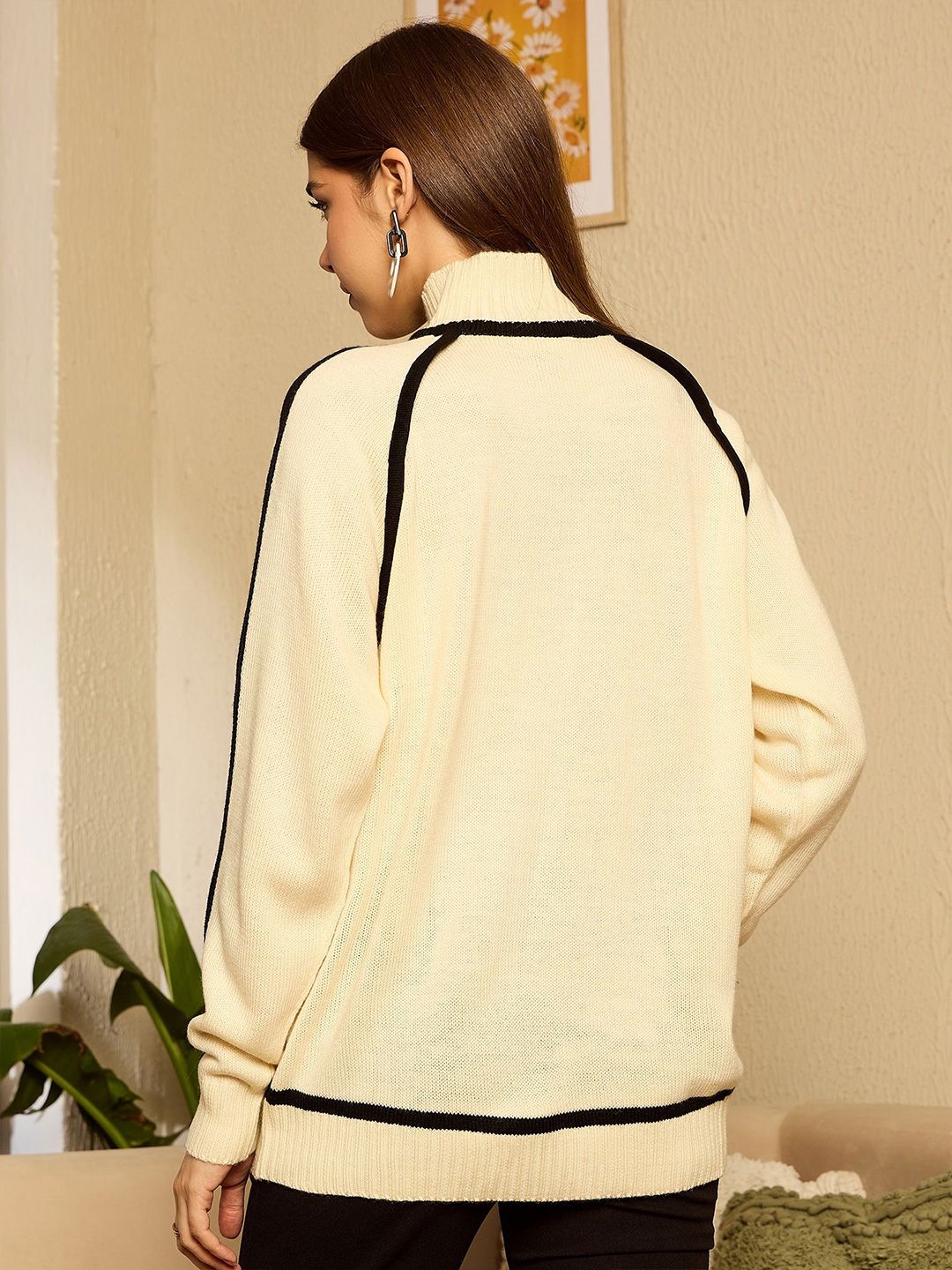 Berrylush Women Ribbed High Neck Pullover