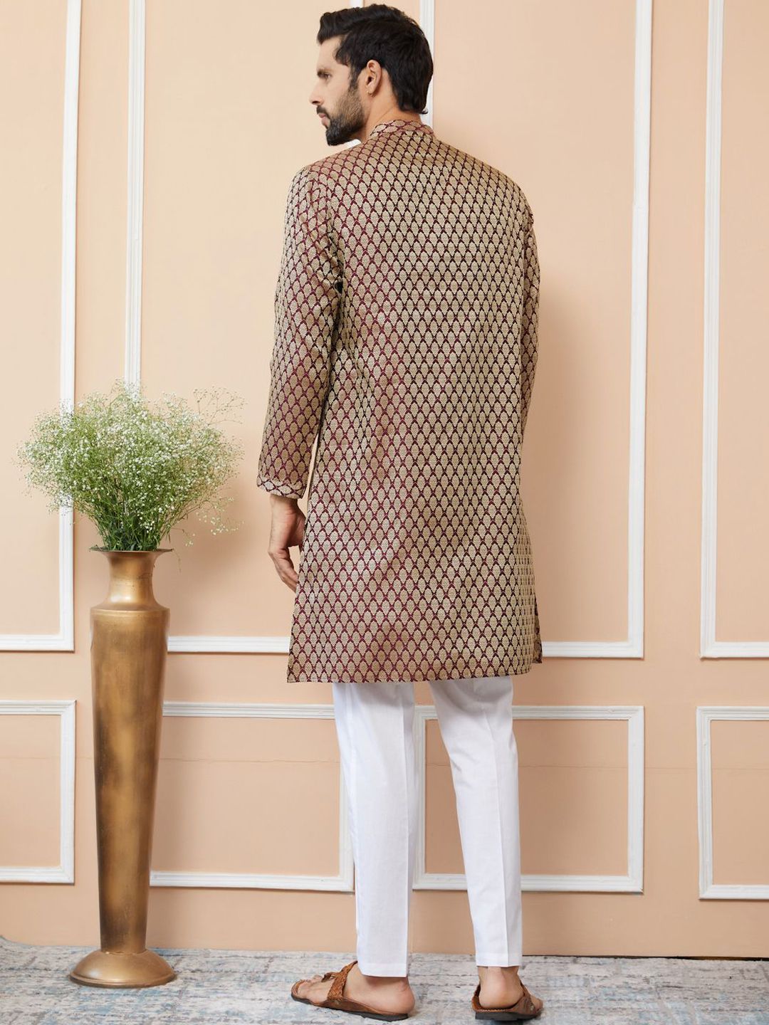 See Designs Ethnic Motifs Woven Design Mandarin Collar Straight Kurta
