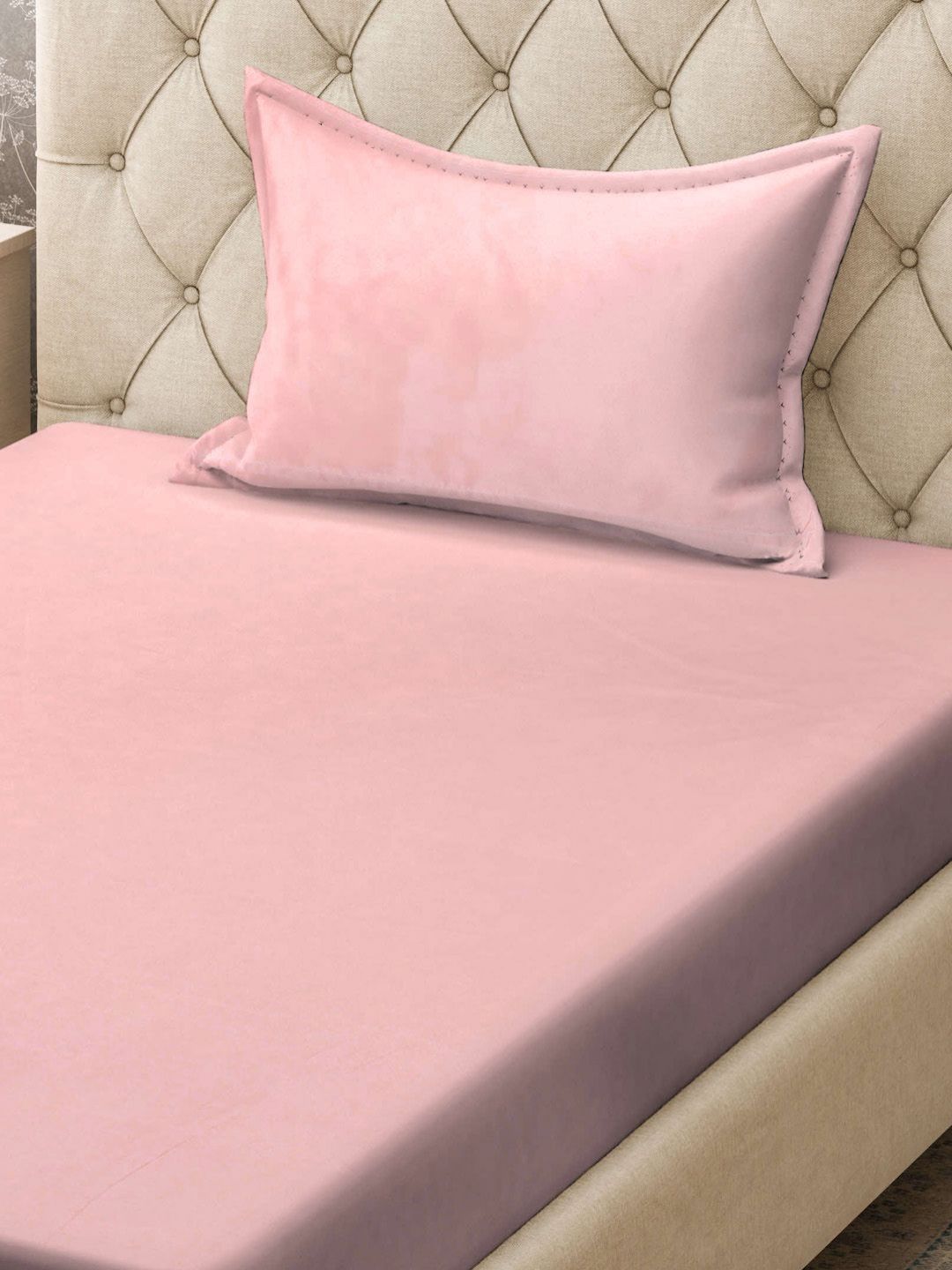 Myntra Elegant Homes Pink Solid Polycotton Breathable 300 TC Single Fine Bedsheet with a Pillow Cover-225 x 150 cm