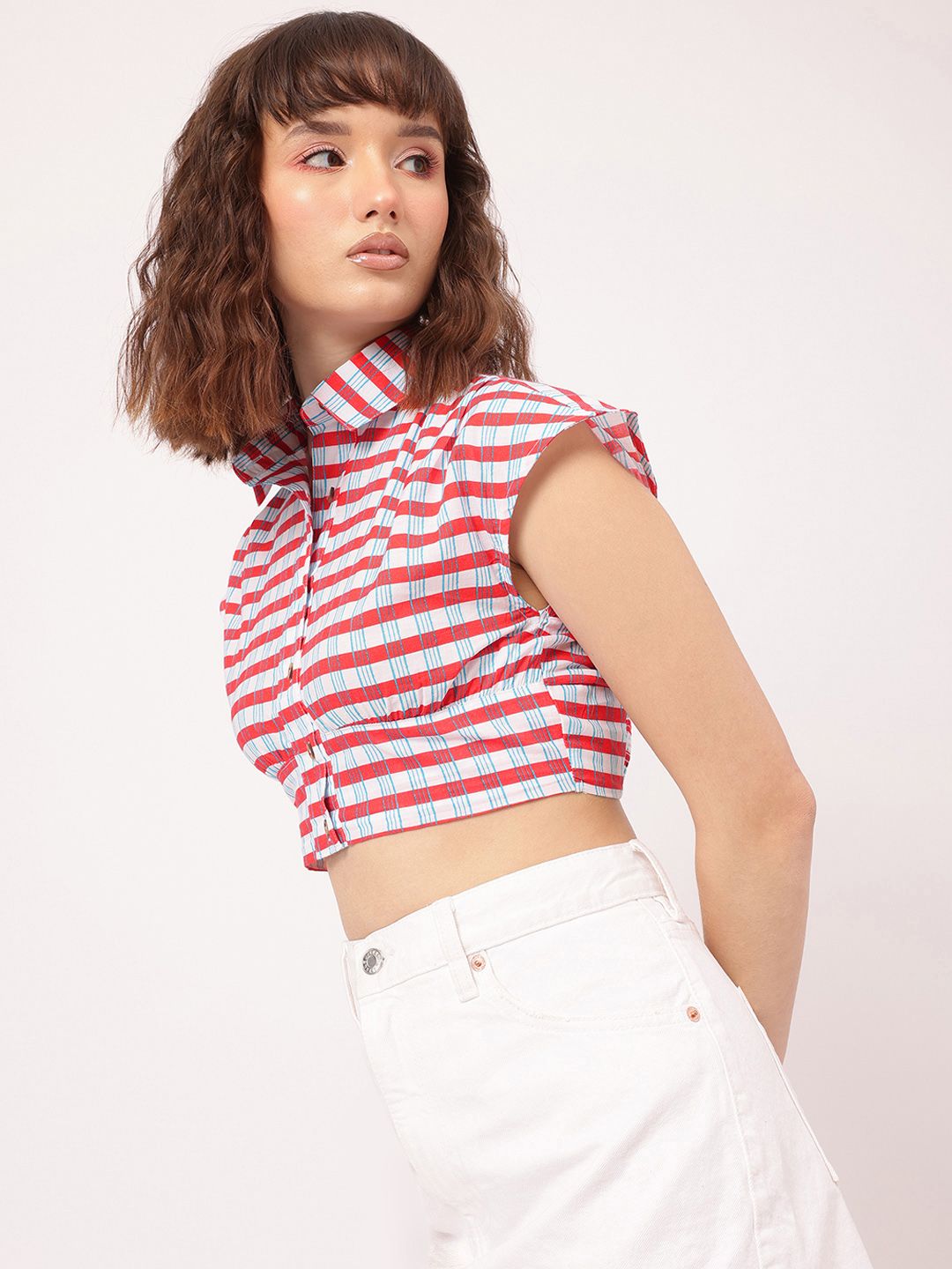 DressBerry Urban Chic Striped Shirt Style Crop Top