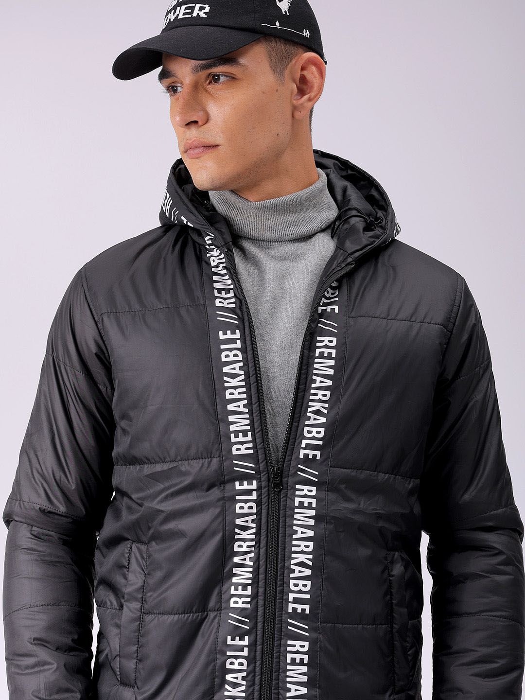 The Indian Garage Co Men Hooded Typography Printed Puffer Jacket