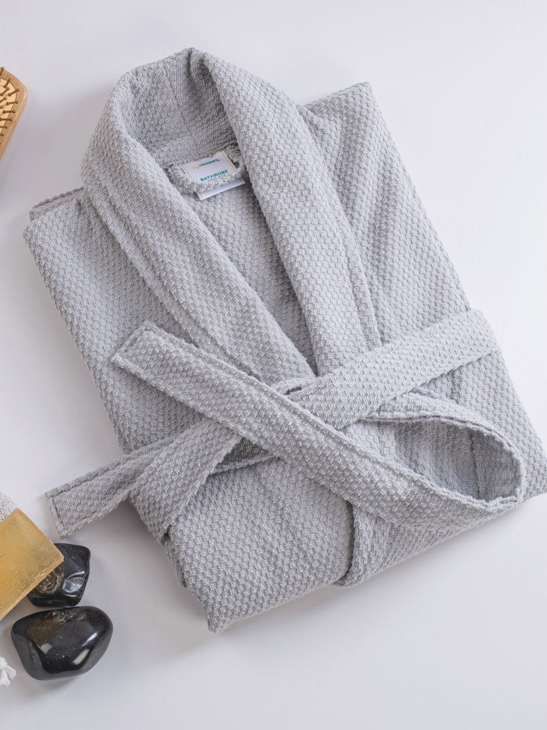 MYTRIDENT Grey 240 GSM Pure Cotton Bath Robe