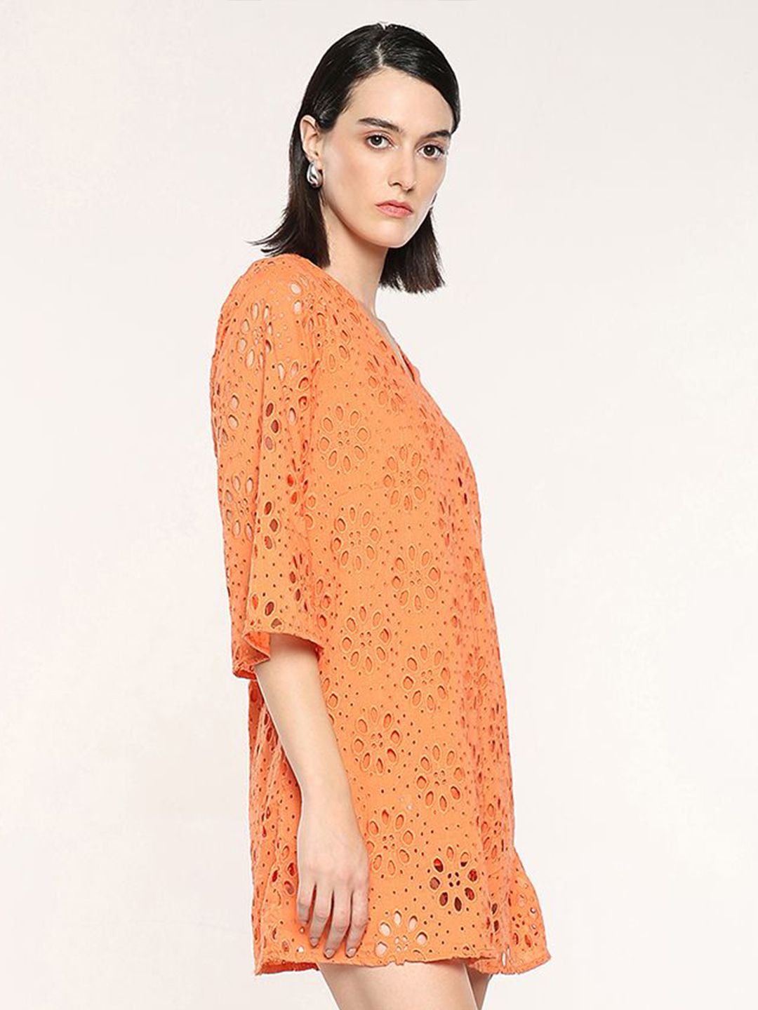 RAREISM V-Neck Schiffli A-Line Dress