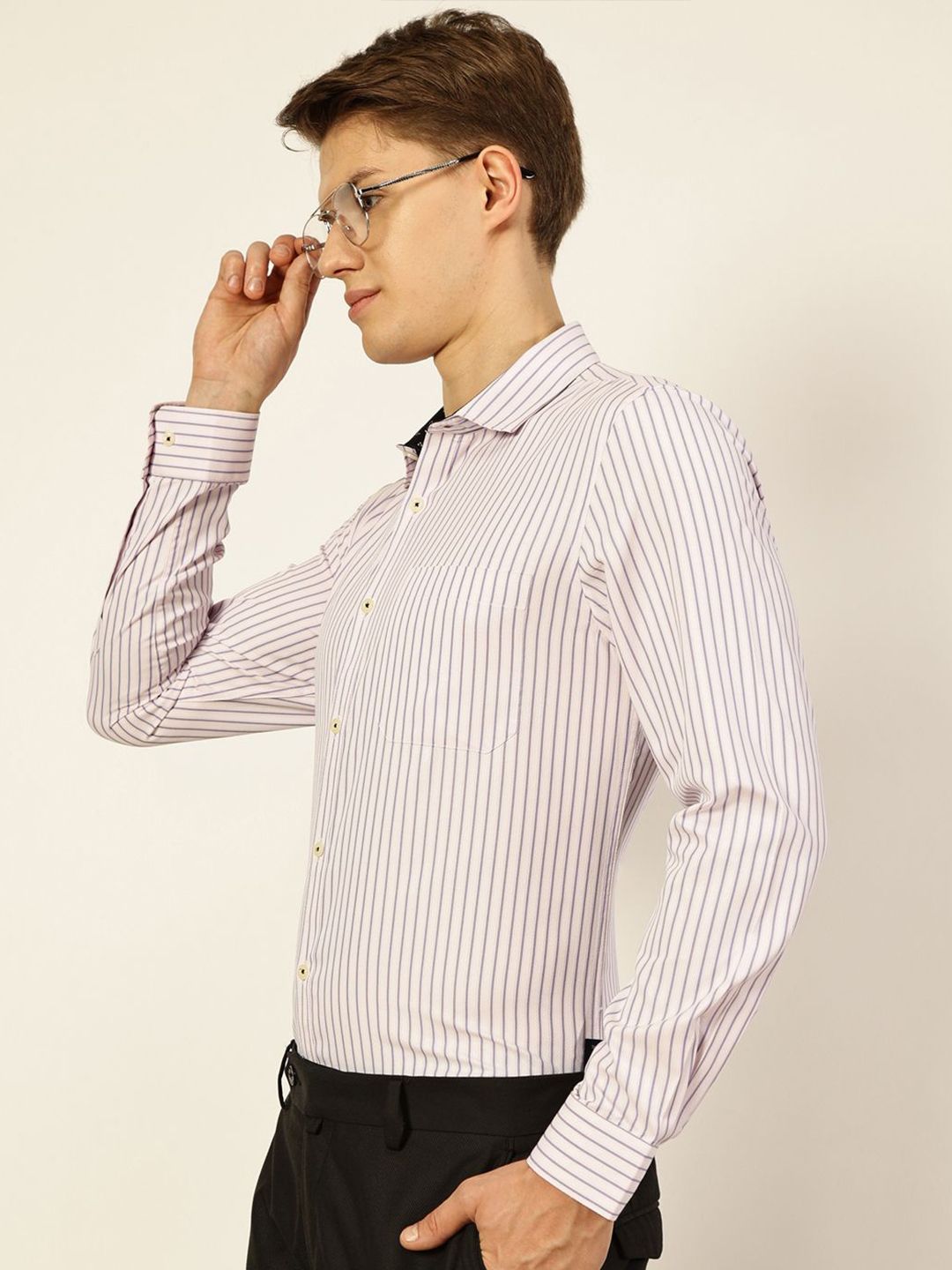 Thomas Scott Men Smart Cutaway Collar Vertical Striped Cotton Formal Shirt