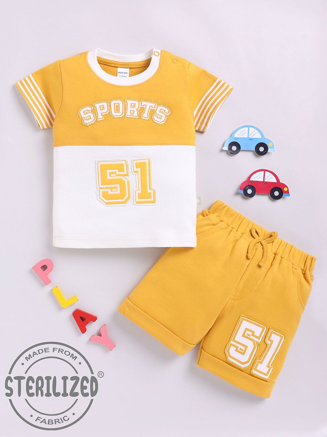 Moms Love Infant Boys Colorblocked Printed Pure Cotton Clothing Set