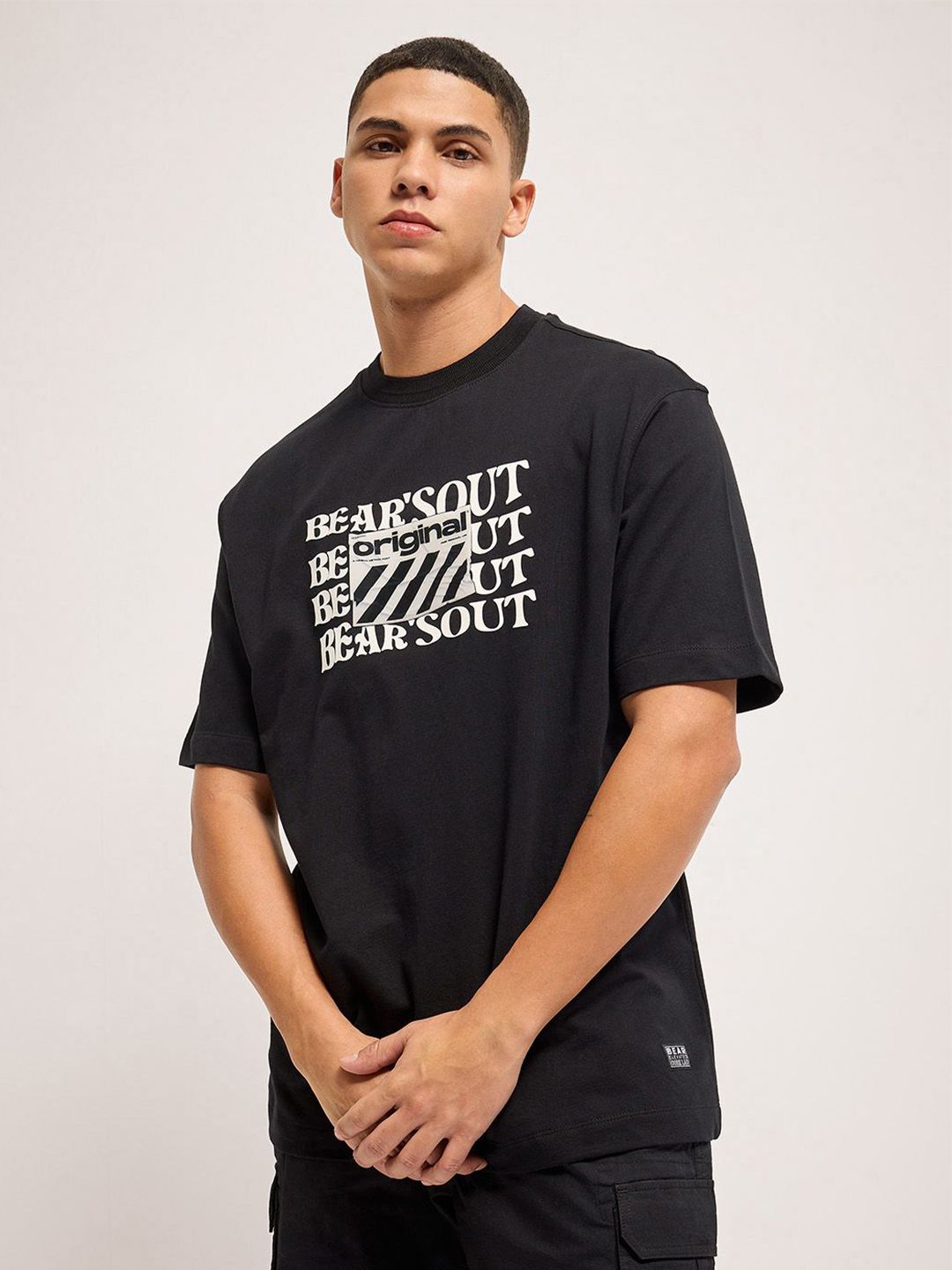 THE BEAR HOUSE Men Typography Printed Round Neck Cotton Oversized T-shirt