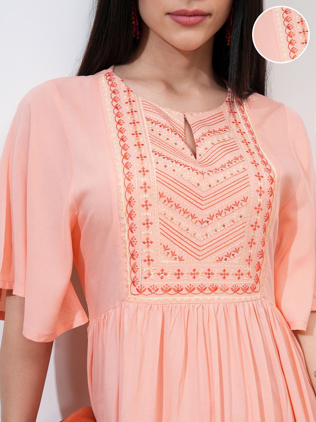 Vishudh Women Calf Length Elbow Length Flutter Sleeve Dresses