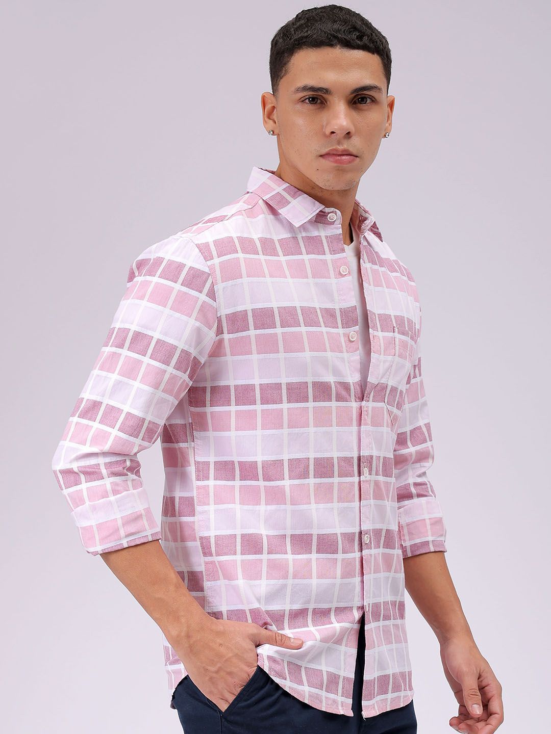 The Indian Garage Co Slim Fit Checked Pure Cotton Casual Shirt