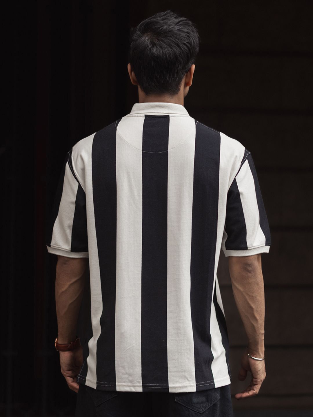 Powerlook Men Striped Polo Collar Cotton Oversized T-shirt