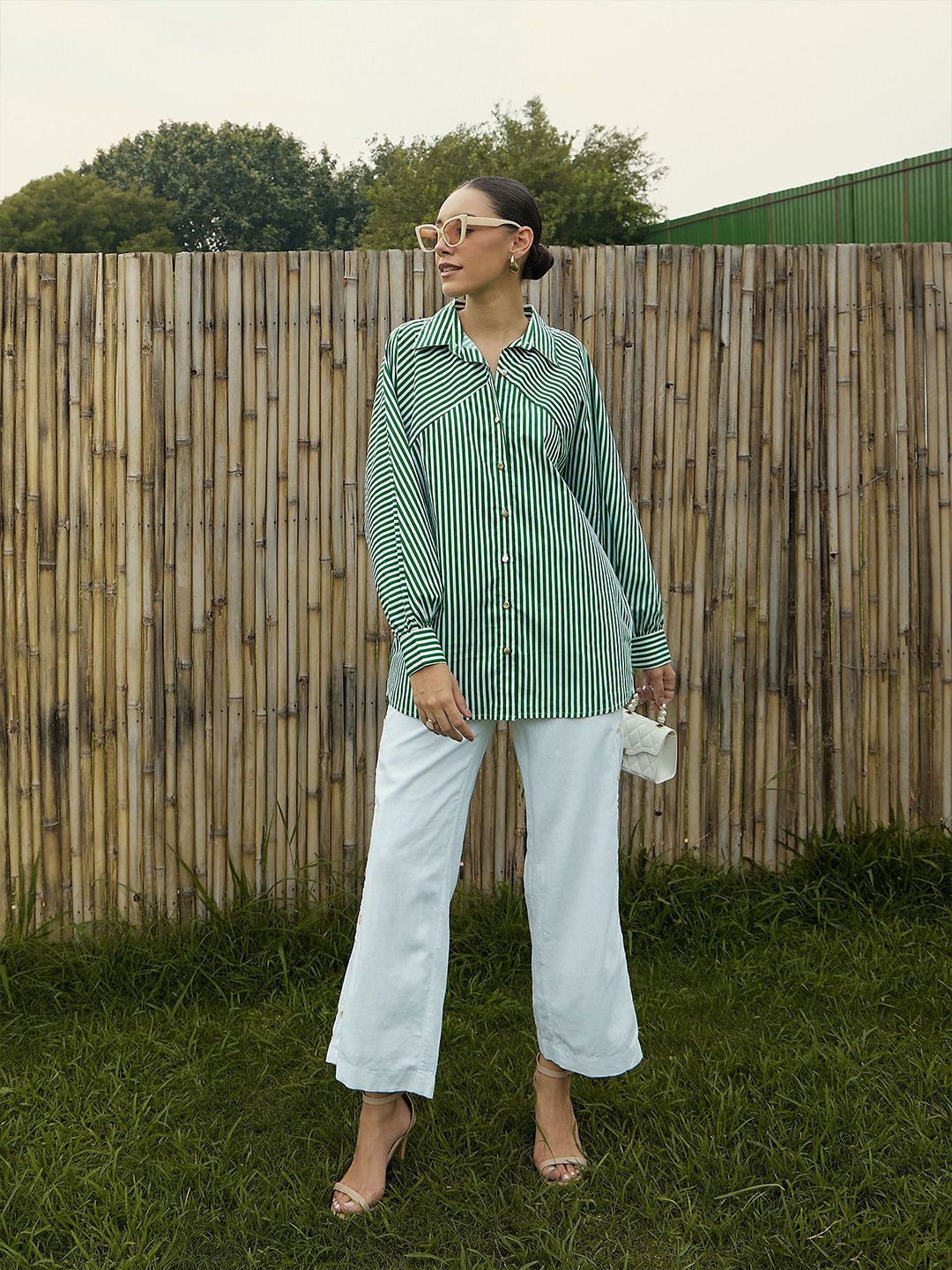 Pink Paprika by SASSAFRAS Women Vertical Striped Cotton Oversized Casual Shirt