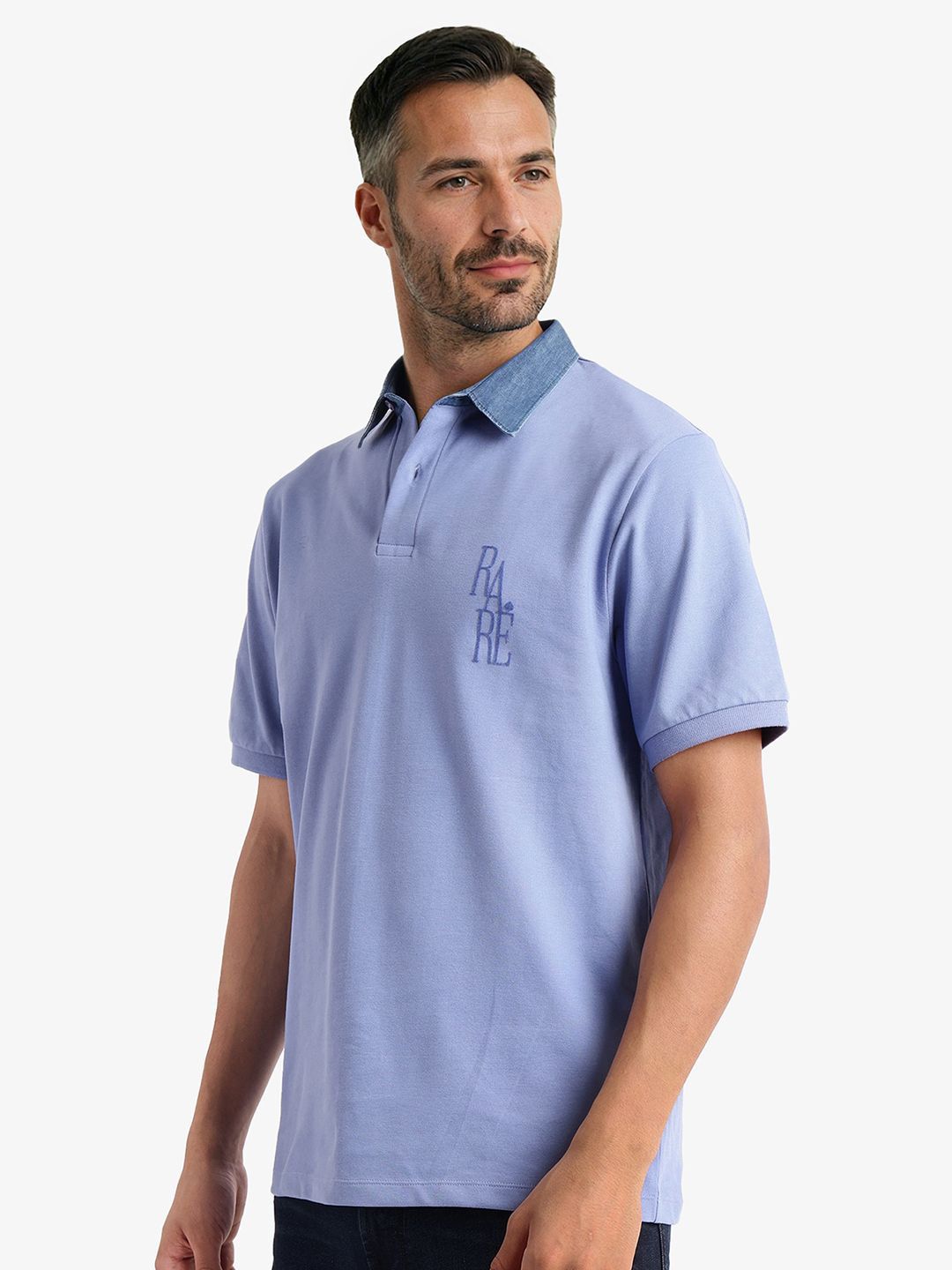 RARE RABBIT Men Solid Polo Collar Cotton T-shirt