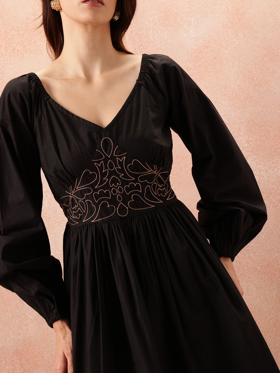 all about you Floral Embroidered Puff Sleeve Fit & Flare Dress