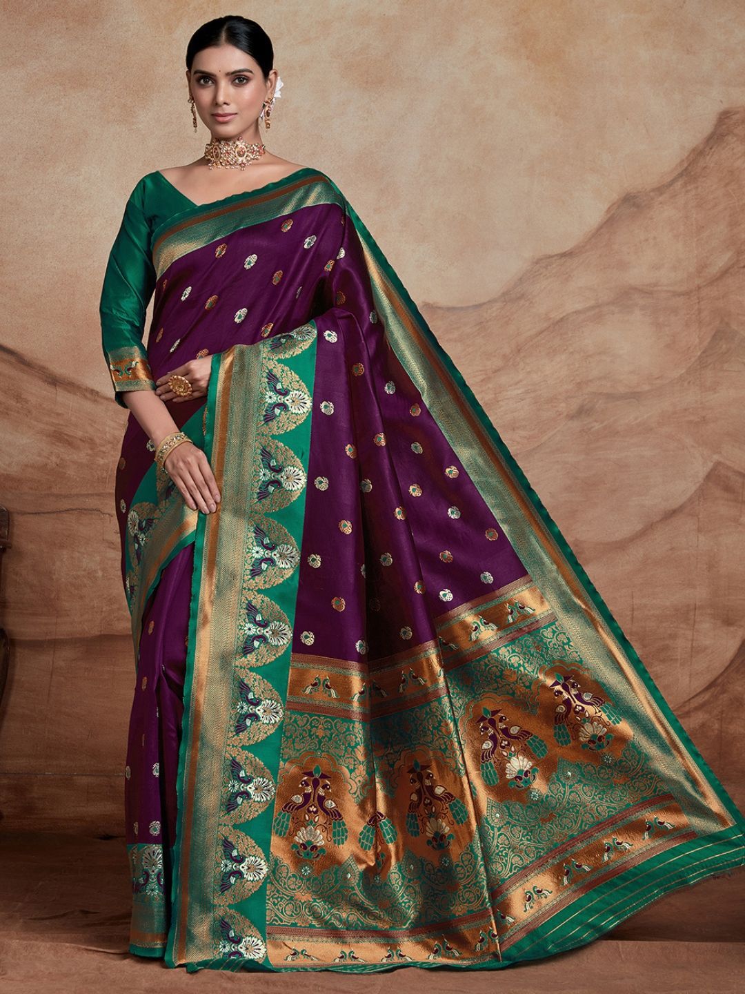 KALINI Woven Design Zari Silk Blend Paithani Saree With Blouse Piece
