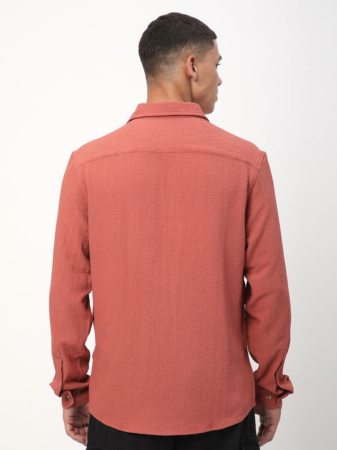 VASTRADO Men Classic Spread Collar Textured Casual Shirt
