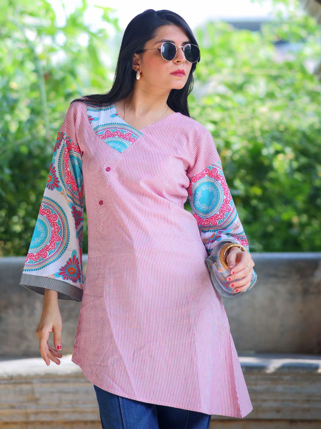 KALINI Striped V-Neck Kurti