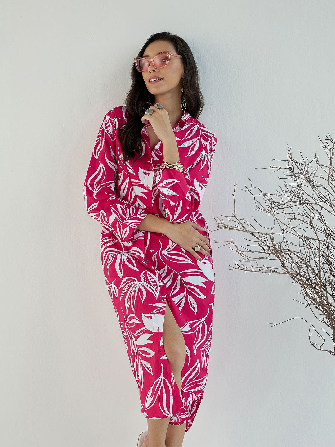 Pink Paprika by SASSAFRAS Women Conversational Printed A-Line Midi Dress