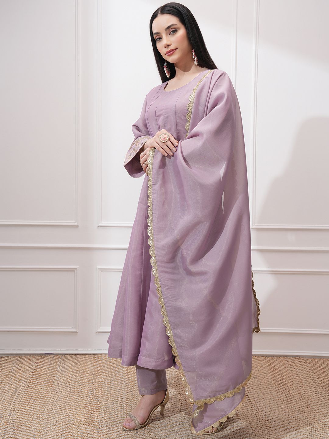 Vishudh Women Ethnic Motifs Embroidered Regular Kurta with Trousers & With Dupatta