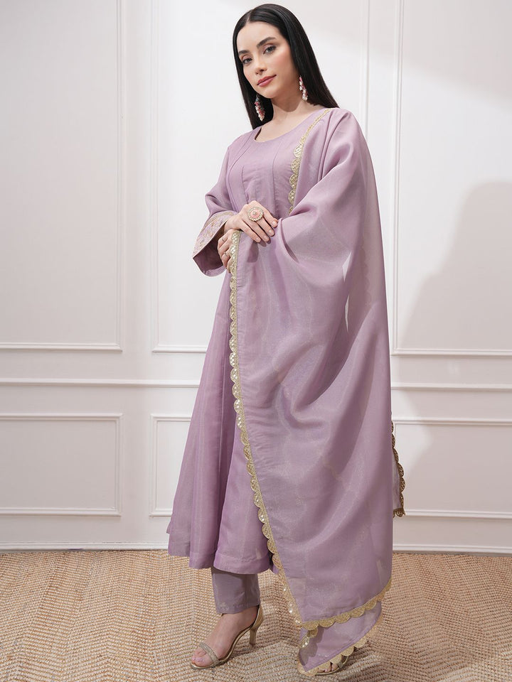 Vishudh Women Ethnic Motifs Embroidered Regular Kurta with Trousers & With Dupatta