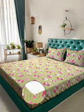 Myntra Elegant Homes Green Printed Pure Cotton 400TC Fitted King Bedsheet Set 2.5m X 2.25m