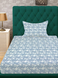KLOTTHE Blue & White Geometric 300 TC Single Bedsheet with 1 Pillow Covers