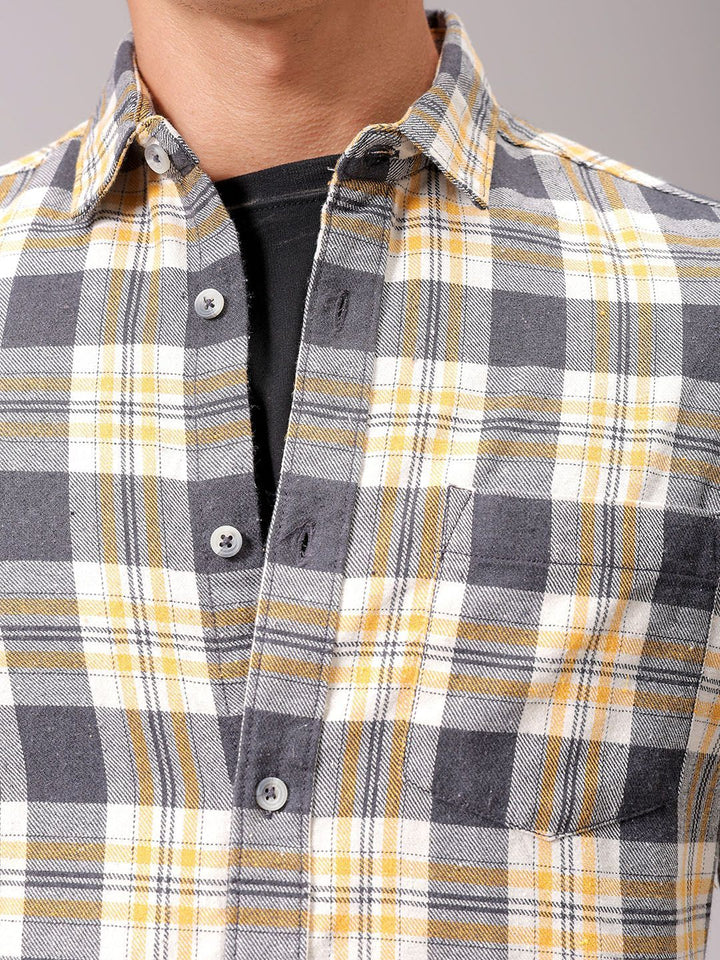 The Indian Garage Co Men Cutaway Collar Checked Cotton Slim Fit Casual Shirt
