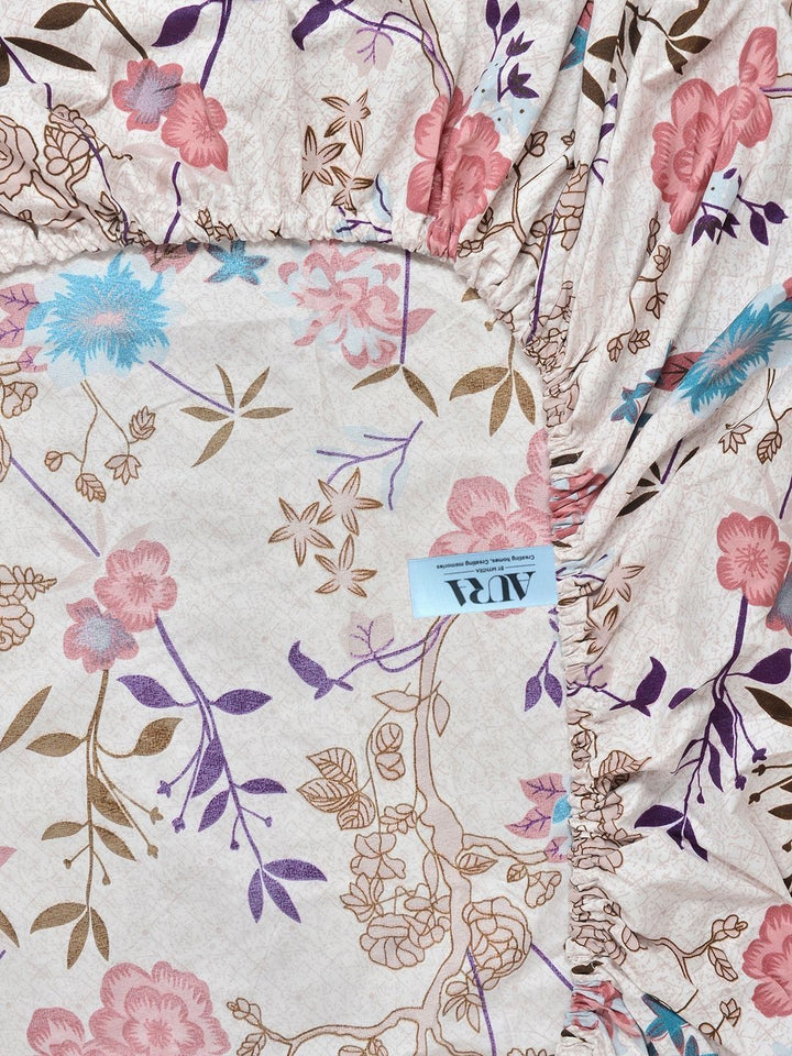 Aura White & Pink Floral 300 TC Set Cadar Double King-2.50 m x 2.25 m