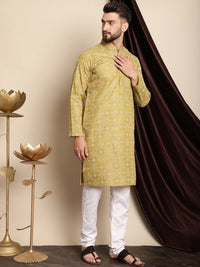 Anouk Olive Green & White Ethnic Motifs Printed Kurta With Churidar
