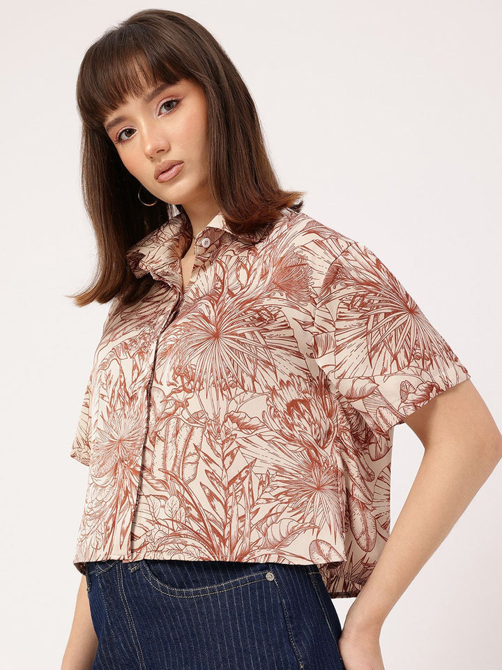 DressBerry Timeless & Versatile Satin Finish Floral Printed Shirt