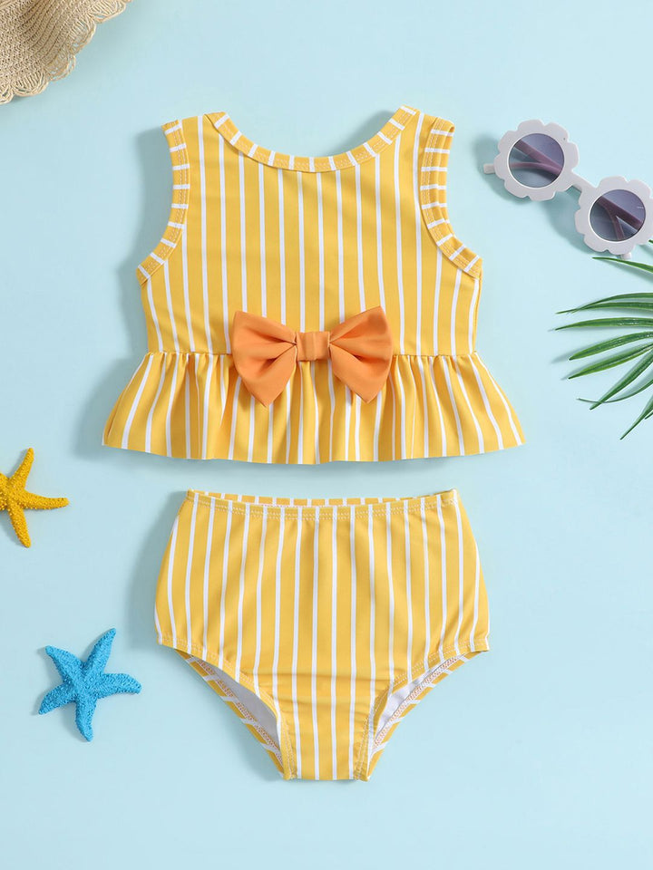 YK Girls Striped Round Neck Swim Bikini Set