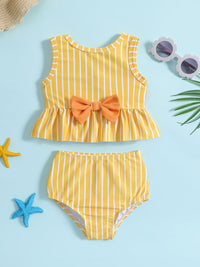 YK Girls Striped Round Neck Swim Bikini Set