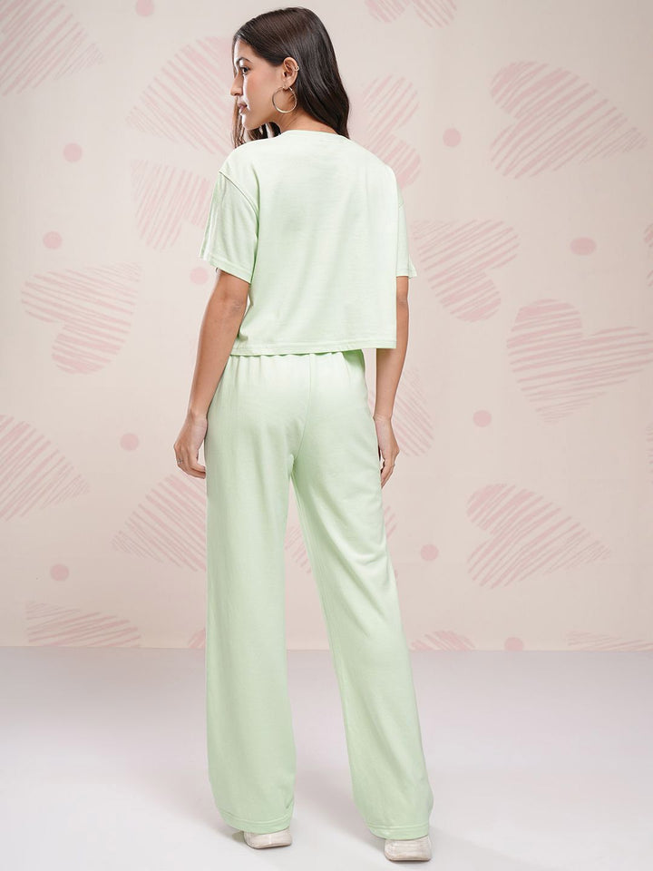 Tokyo Talkies Disney Women Stitch Printed Pure Cotton Boxy Fit T Shirt With Pant Co Ords