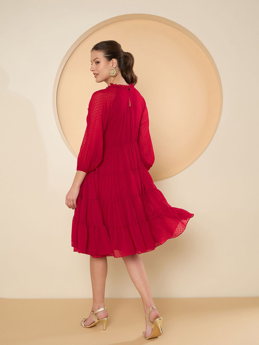 Antheaa Flared Sleeve Chiffon Fit & Flare Dress