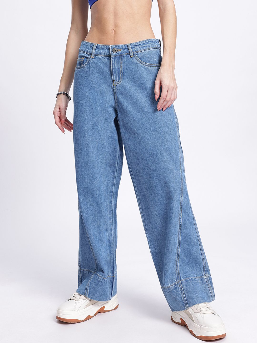 DressBerry Women Effortless Baggy Panelled Wide Leg Jeans