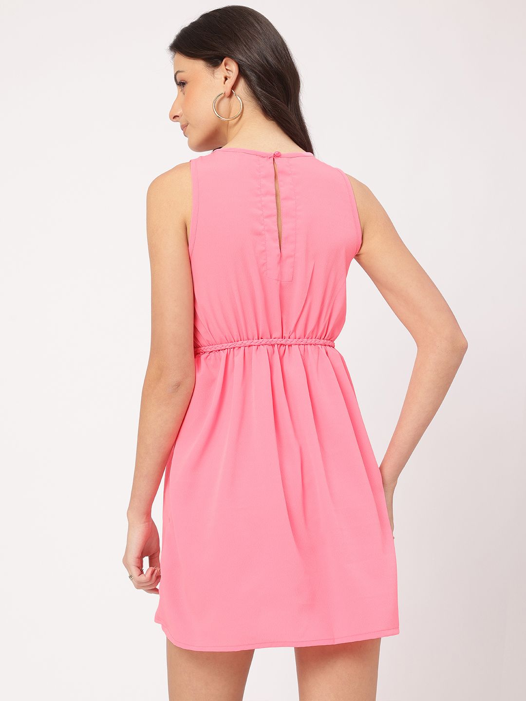 DressBerry Luxe Colorplay Belted Mini A-line Dress with Pintucks-Detail