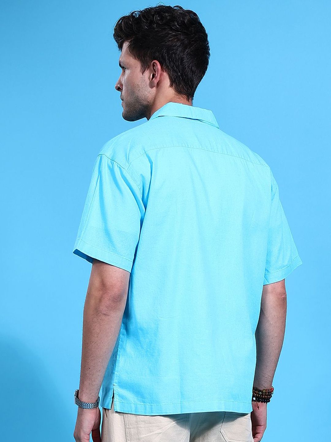 The Indian Garage Co Men Cuban Collar Relaxed Fit Pure Cotton Resortwear Shirt