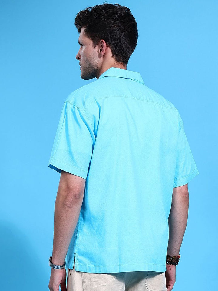The Indian Garage Co Men Cuban Collar Relaxed Fit Pure Cotton Resortwear Shirt
