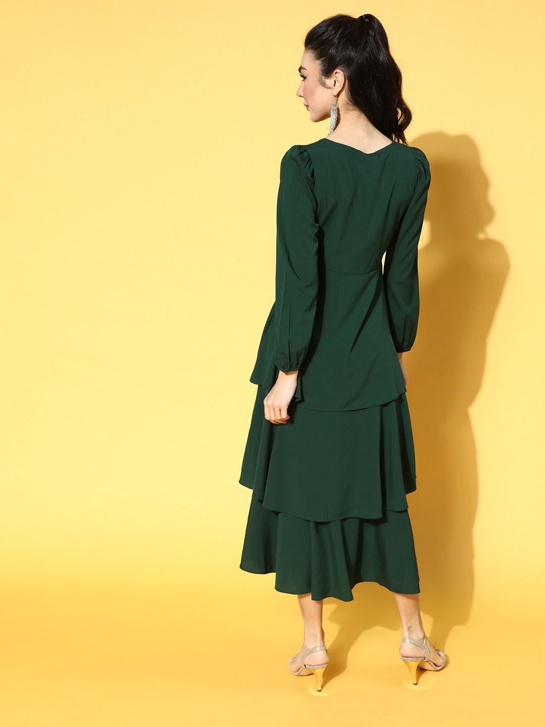 Berrylush Puff Sleeve Layered A-Line Maxi Dress