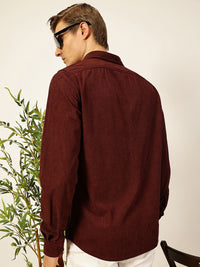 Thomas Scott Men Premium Textured Corduroy Slim Fit Button-Down Collar Casual Shirt