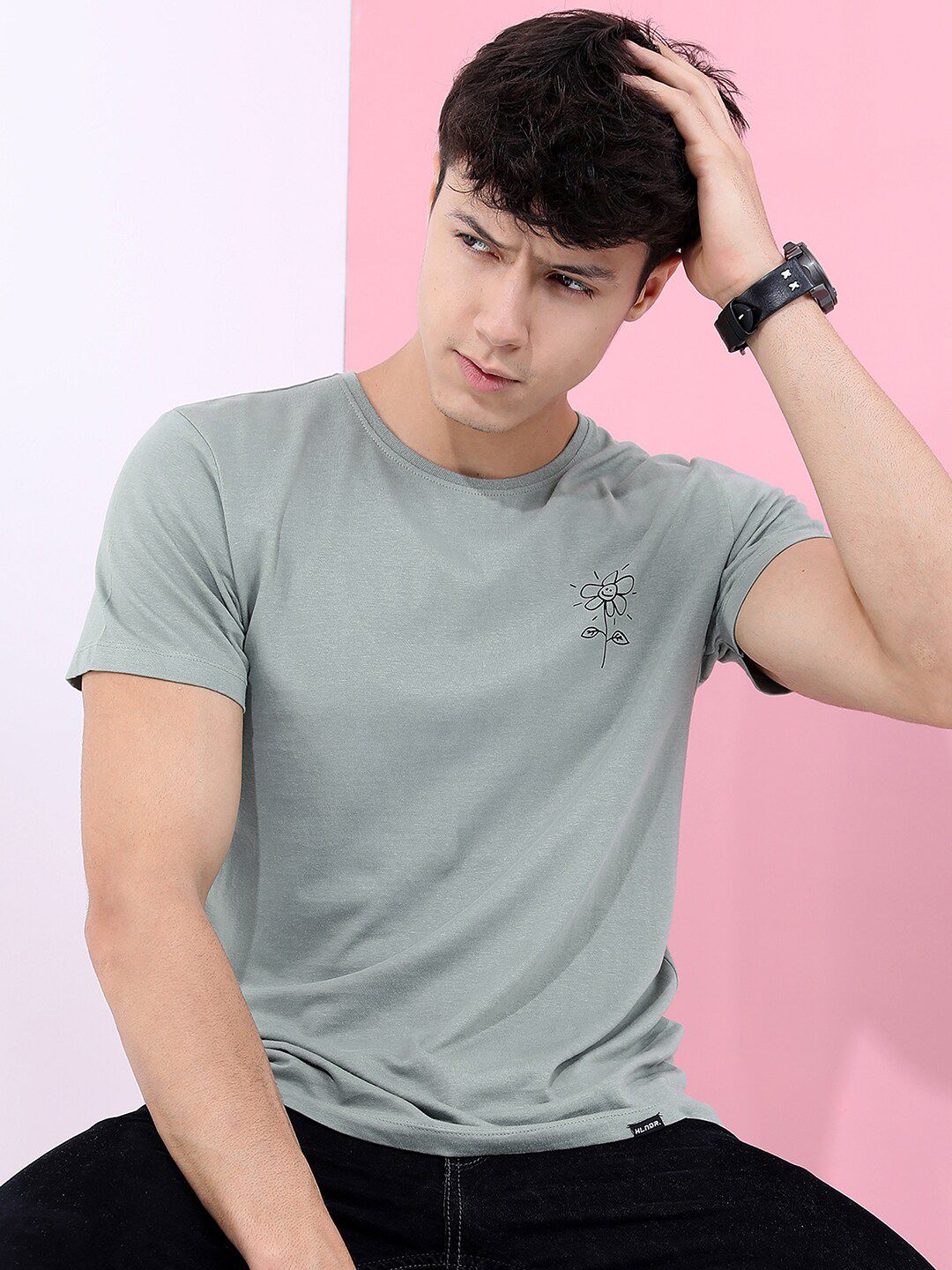HIGHLANDER Men Green Printed Cotton T-shirt