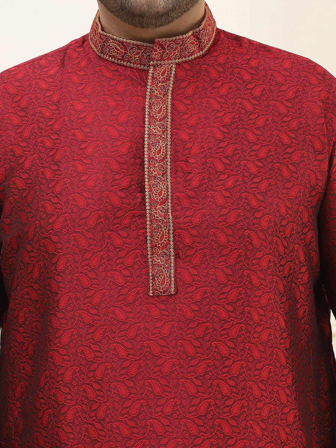 SOJANYA PLUS Size Ethnic Motifs Woven Design Band Collar Straight Kurta